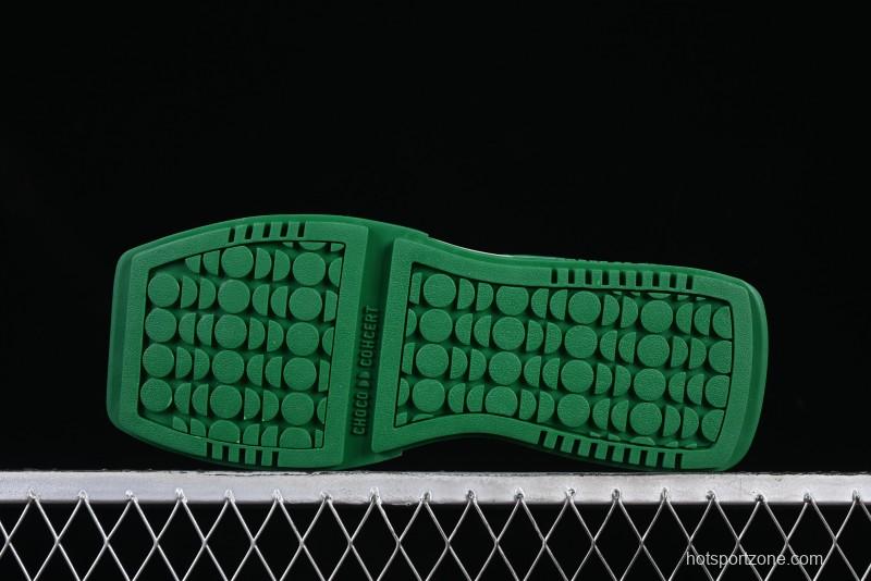 Choco Concert Leather Round Square Asymmetric Fashion Sneakers White Green - AJE5