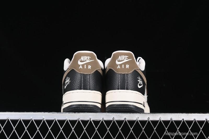 Nike Air Force 1 '07 Low Stussy Collaboration Black Leather & Gum Sole Low-Top Casual Sneakers - CH6336-519