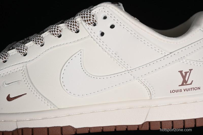 Nike SB Dunk Low LV Collaboration - Double Swoosh Beige Brown Anniversary High-End Custom Low-Top Casual Skate Shoes - XX2025-309