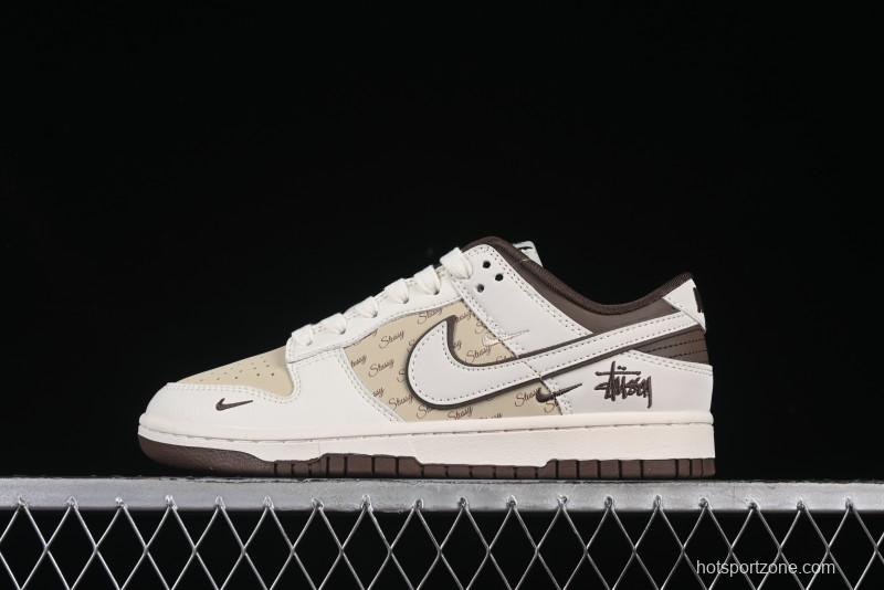 Nike SB Dunk Low Stussy Collaboration Double Swoosh Chocolate Anniversary Custom Low-Top Casual Skate Shoes - XS6089-505