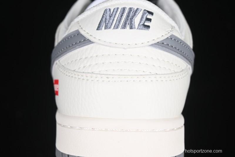 Nike SB Dunk Low Supreme Collaboration Grey Swoosh Double Mini Swoosh Anniversary Custom Low-Top Casual Sneakers - XX2025-688