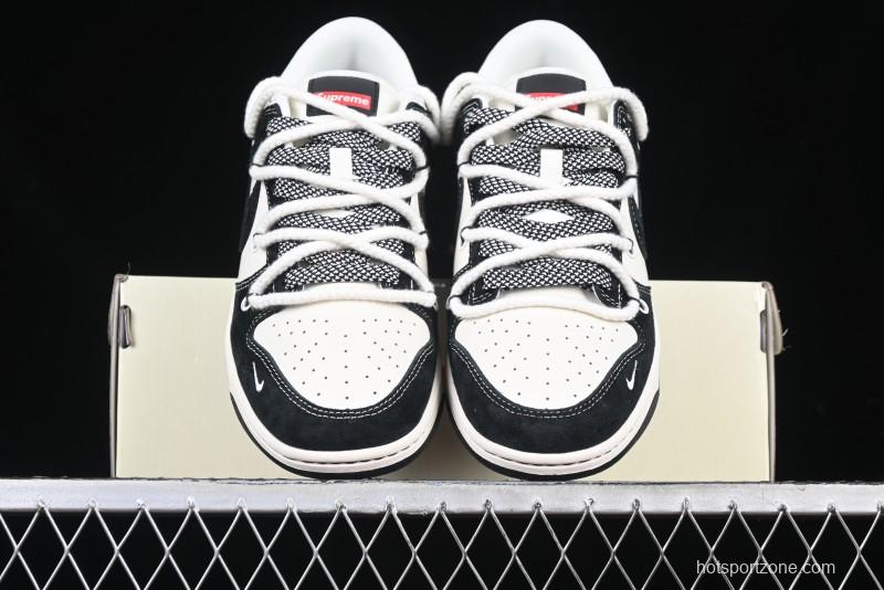 Nike SB Dunk Low Supreme x Stone Island Triple Collaboration Strap Patch Black Swoosh Anniversary Custom Low-Top Casual Skate Shoes - YX5066-202
