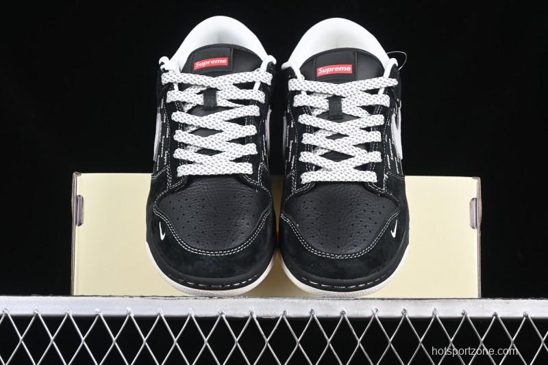 Nike SB Dunk Low Supreme Collaboration Black Grey Swoosh Anniversary Custom Low-Top Casual Skate Shoes - XS1086-011