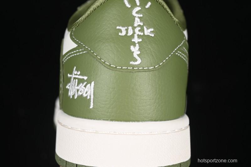 Nike Travis Scott x Fragment Design x Air Jordan 1 Low OG SP AJ1 Stussy Collaboration Bamboo Green Low-Top Casual Sneakers - BB1199-201