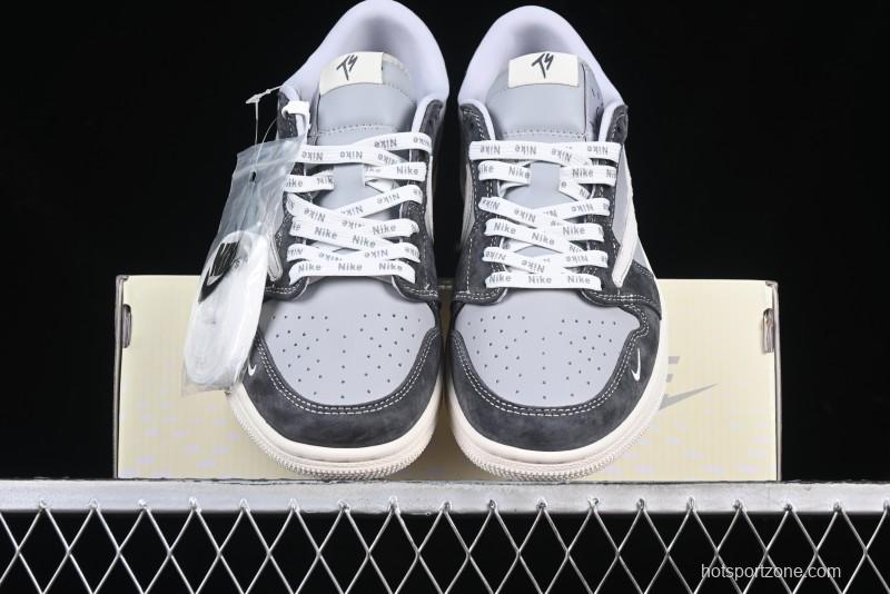 Nike Travis Scott x Fragment Design x Air Jordan 1 Low OG SP AJ1 Retro Sneakers in Traffic Grey - CF3688-055