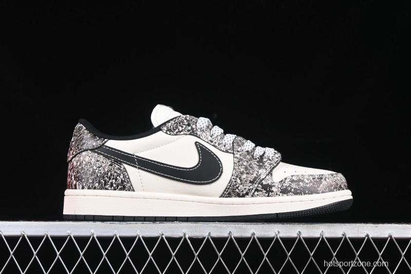 Nike Travis Scott x Fragment Design x Air Jordan 1 Low OG SP AJ1 Snake Year Limited Python Texture Low-top Casual Sneakers - SJ2068-144