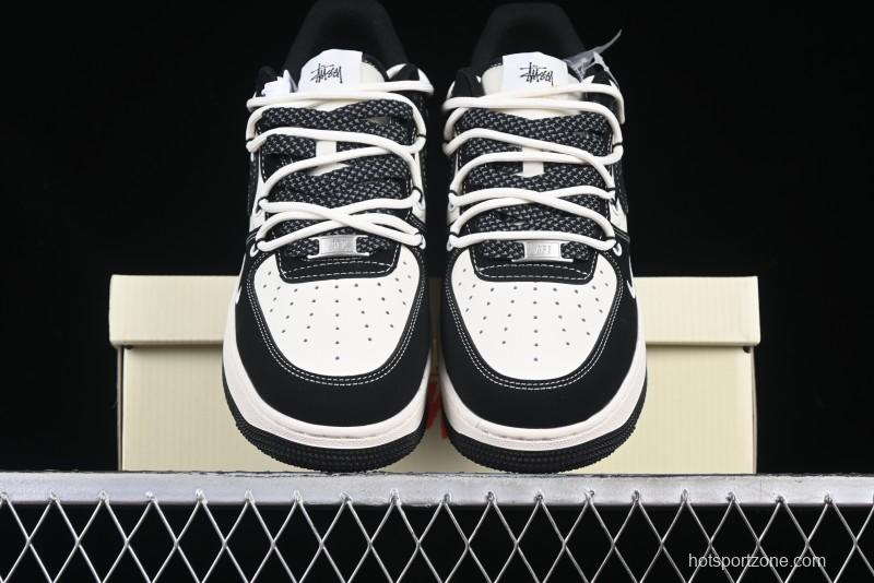 Nike Air Force 1 '07 Low Stussy Collaboration Black White Lace-Up Low-Top Casual Sneakers - SJ1198-108