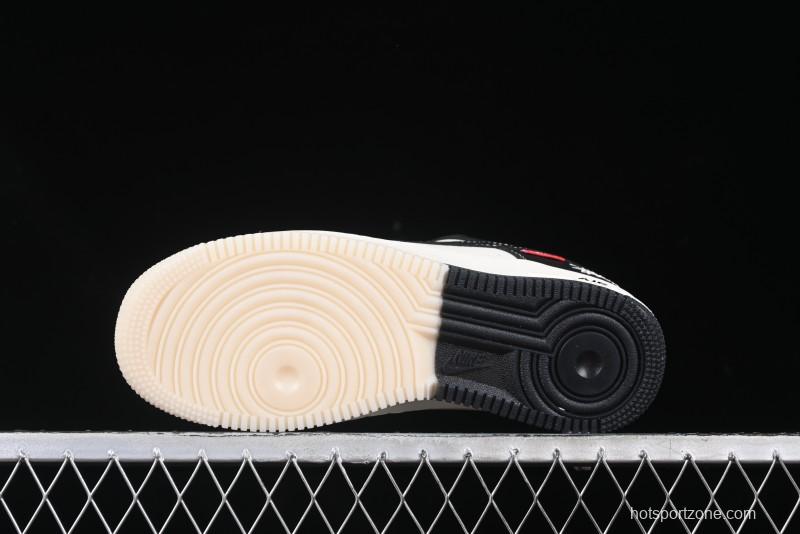 Nike Air Force 1 '07 Low Stussy Supreme Collaboration Dual-Tone Black Red Logo Low-Top Casual Sneakers - HH7518-043