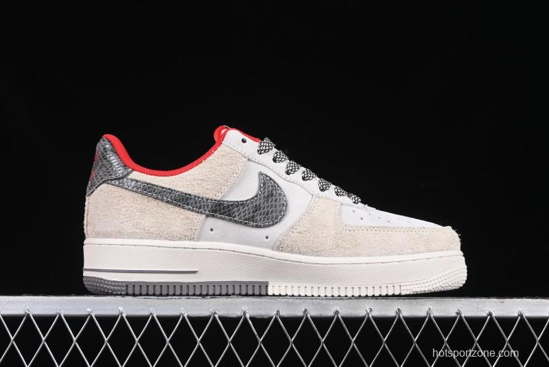 Nike Air Force 1 '07 Low Supreme Collaboration Grey Snake Scale Low-Top Casual Sneakers - DM6688-010