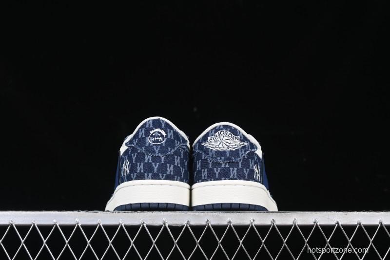 Nike Travis Scott x Fragment Design x Air Jordan 1 Low OG SP AJ1 MLB Collaboration White Blue Denim Low-top Casual Sneakers - DM7866-051