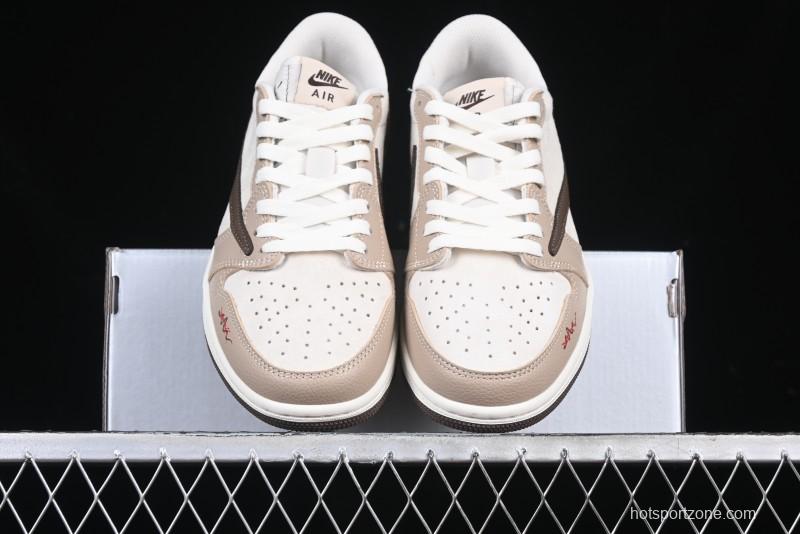 Nike Travis Scott x Fragment Design x Air Jordan 1 Low OG SP AJ1 Snake Year Limited Brown Snake Print Low Top Casual Sneakers - DM7866-074