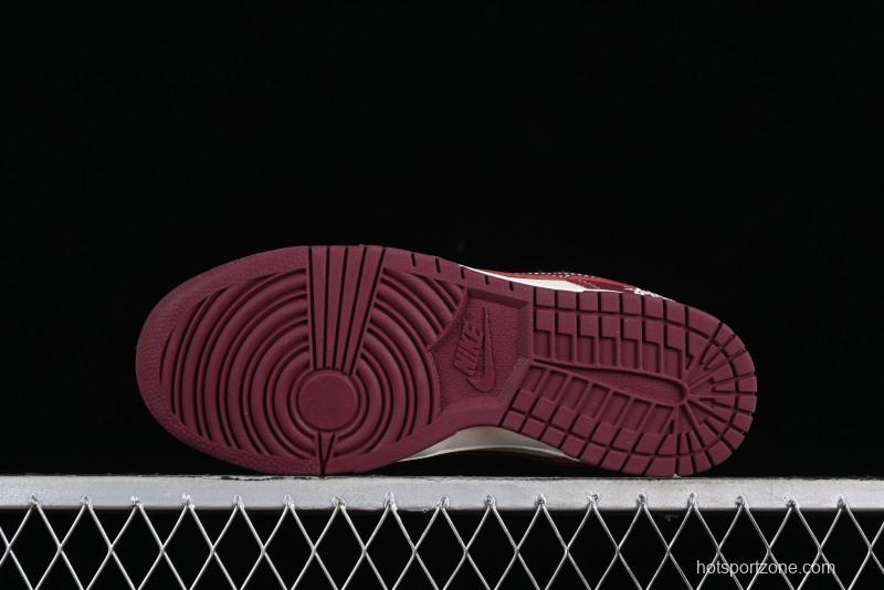 Nike SB Dunk Low Stussy Collaboration - Burgundy Starry Sky Anniversary High-End Custom Low-Top Casual Skate Shoes - BB9898-001