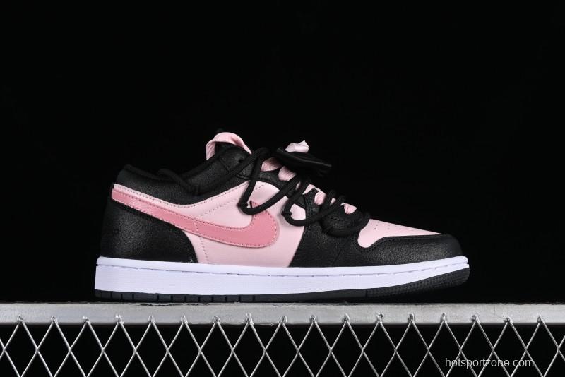 Nike Air Jordan 1 Low AJ1 Retro Basketball Shoes with Black Pink Bow Design - DX4374-008