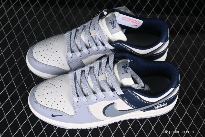 Nike SB Dunk Low Stussy Collaboration Shadow Blue Hook Anniversary High-End Custom Low-Top Casual Sneakers - DM6868-019