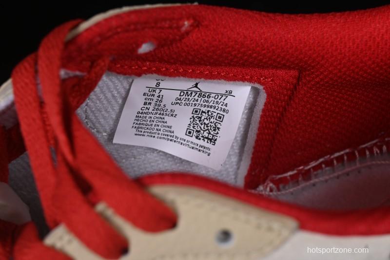 Nike Travis Scott x Fragment Design x Air Jordan 1 Low OG SP AJ1 Snake Year Limited Red Brown Black Swoosh Low Top Casual Sneakers - DM7866-077