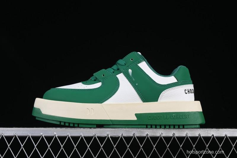 Choco Concert Leather Round Square Asymmetric Fashion Sneakers White Green - AJE5