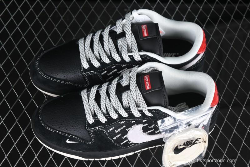 Nike SB Dunk Low Supreme Collaboration Black Grey Swoosh Anniversary Custom Low-Top Casual Skate Shoes - XS1086-011