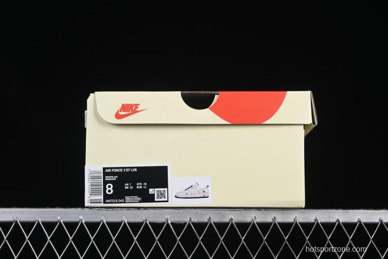 Nike Air Force 1 '07 Low Stussy Collaboration Beige Black Floral Swoosh Casual Sneakers - HH7518-040