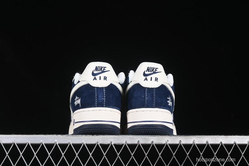 Nike Air Force 1 '07 Low Stussy Collaboration Dark Blue Suede White Swoosh Low-Top Casual Sneakers - XZ6188-673