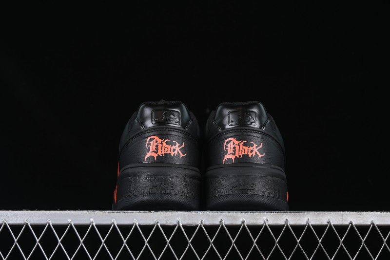 NY Yankees Black Leather Sneakers – Bold Orange Logo Edition