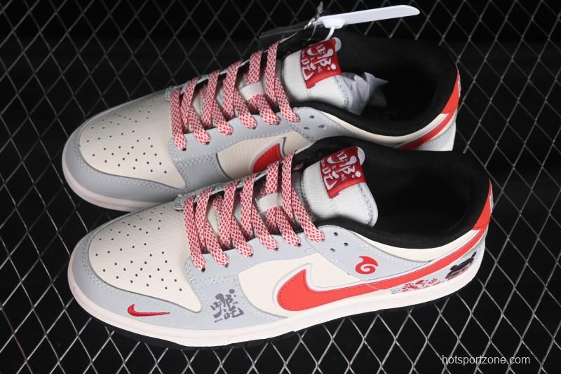 Nike SB Dunk Low Nezha Series Gray White Red Swoosh Anniversary Custom Low-Top Casual Skate Shoes - LW1818-113