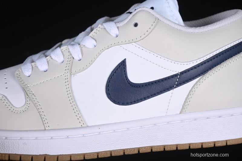 Nike Air Jordan 1 Low AJ1 Casual Sneakers with Cream and Blue Accents - 553558-146