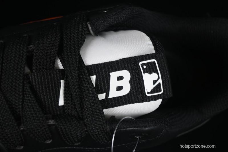 NY Yankees Black Leather Sneakers – Bold Orange Logo Edition