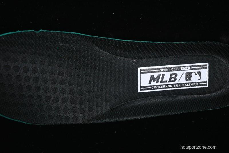 NY Yankees Black Leather Sneakers with Bold Orange Logo