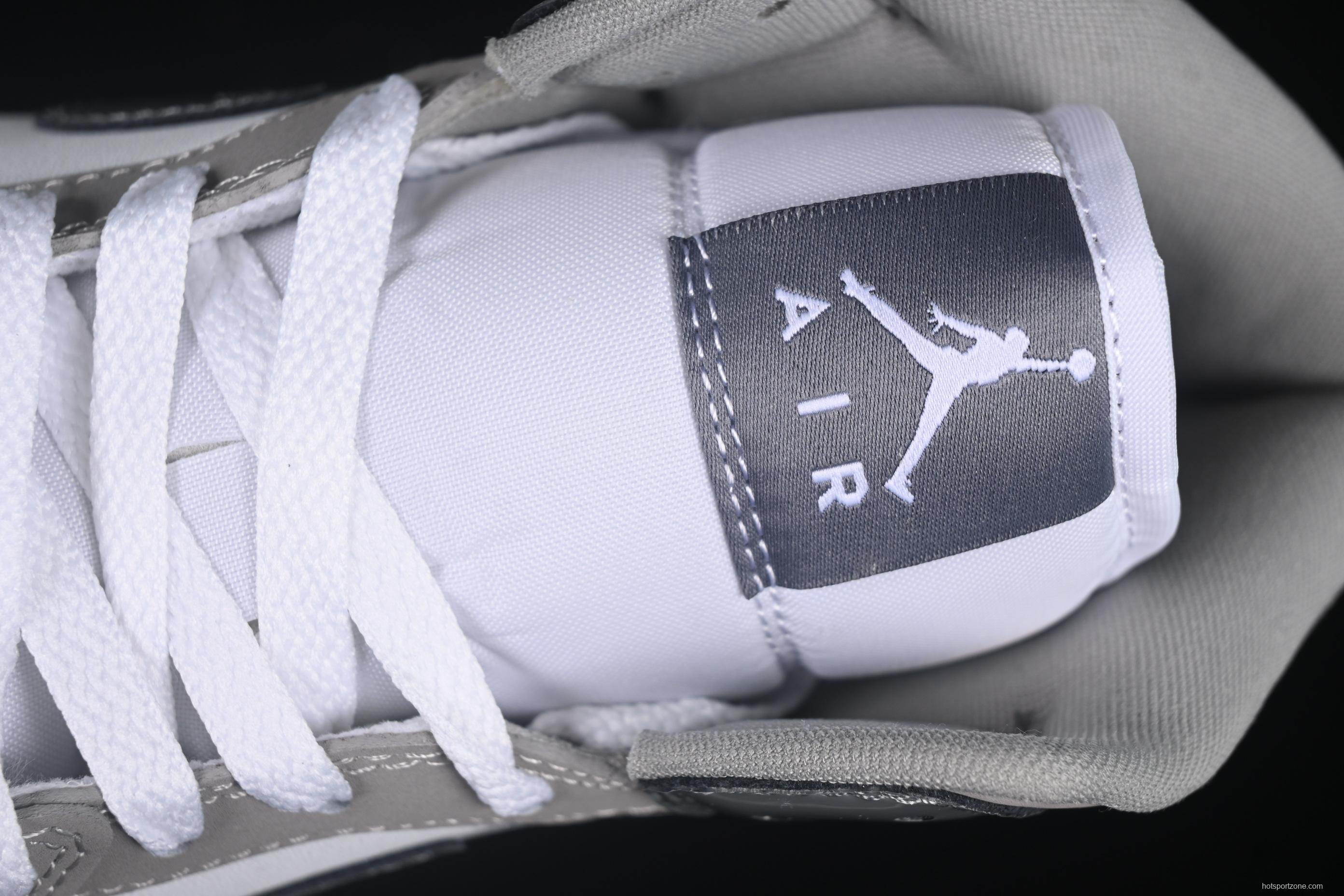 Nike Air Jordan 1 Mid Basketball Shoes in White Grey Patent Leather - HF3216-100