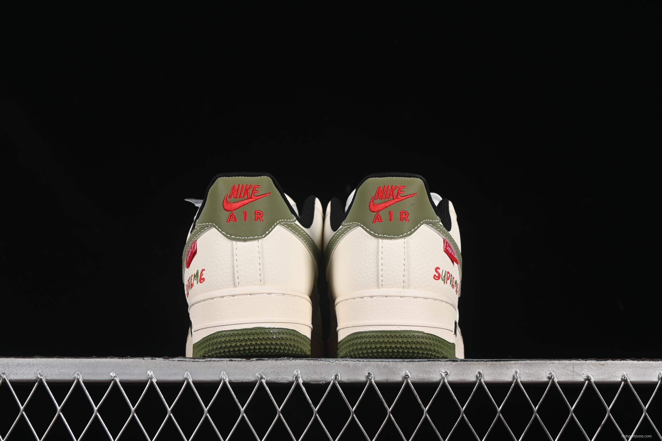 Nike Air Force 1 '07 Low Supreme Collaboration Military Green Red Logo Casual Sneakers - XS1958-566