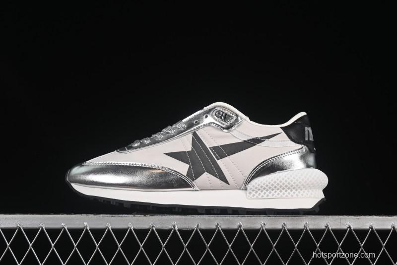 Golden Goose Marathon Comfortable Low-Top Lifestyle Sneakers in White Black Silver - H8D4