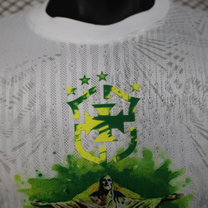 Player Version 2025 Brazil White with Christ the Redeemer Watercolor Jersey