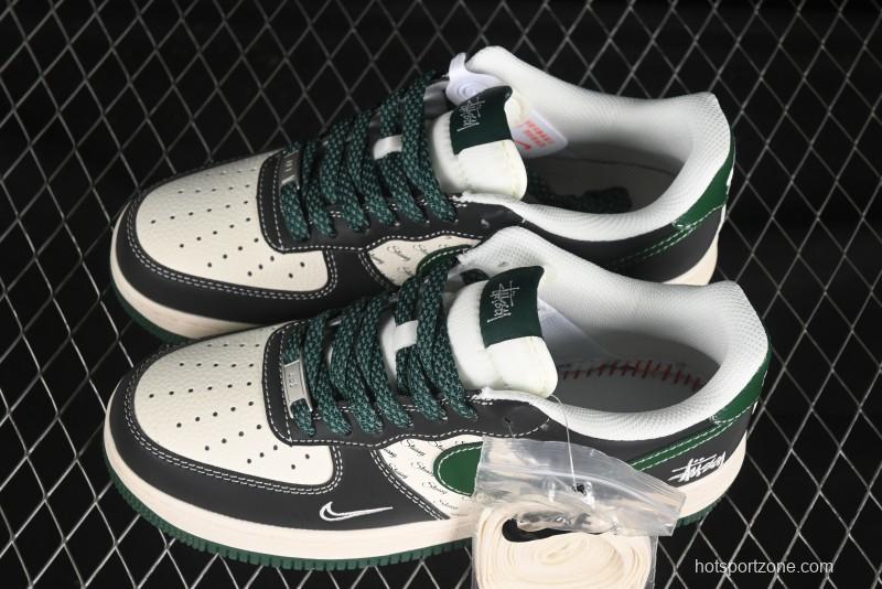 Nike Air Force 1 '07 Low Stussy Collaboration Black Green Swoosh Casual Sneakers - XS1958-572