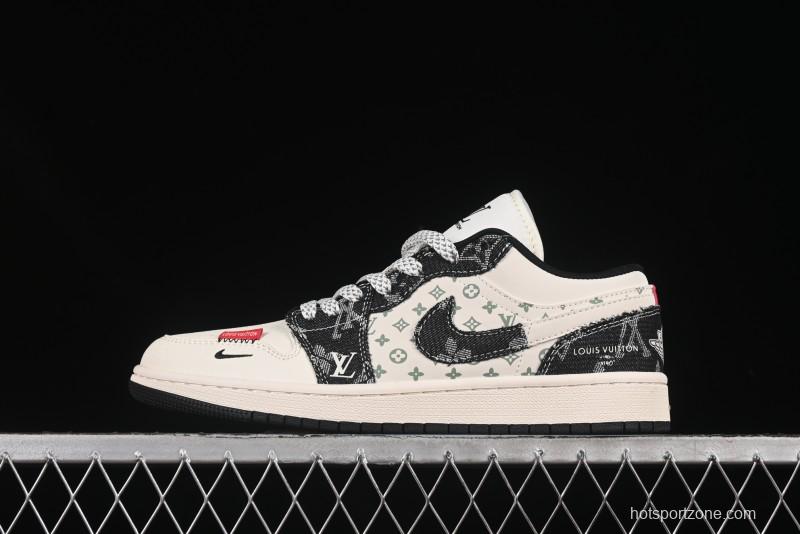 Nike Air Jordan 1 Low LV Collaboration Black Broken Check Custom High-End Retro Basketball Shoes - YX5066-332