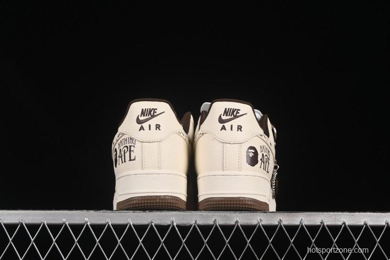 Nike Air Force 1 '07 Low BAPE Collaboration Beige Brown Graffiti Swoosh Casual Sneakers - DF0188-061
