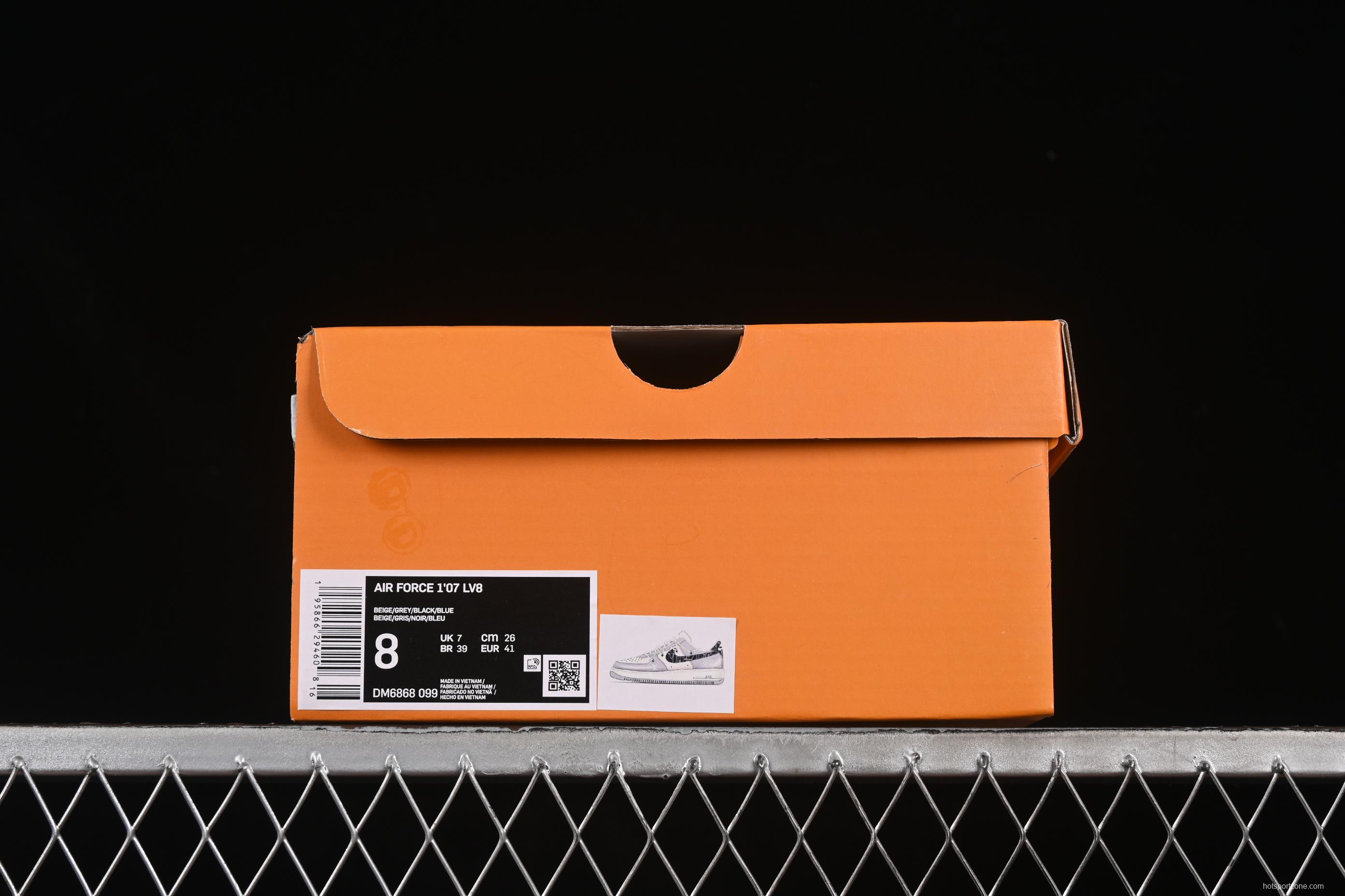 Nike Air Force 1'07 Low LV Collaboration Grey Blue Canvas Lace-Up Casual Sneakers - DM6868-099