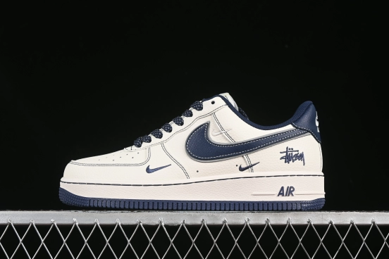 Nike Air Force 1 '07 Low Stussy Collaboration Dark Blue Mini Swoosh Casual Sneakers - HH7518-061