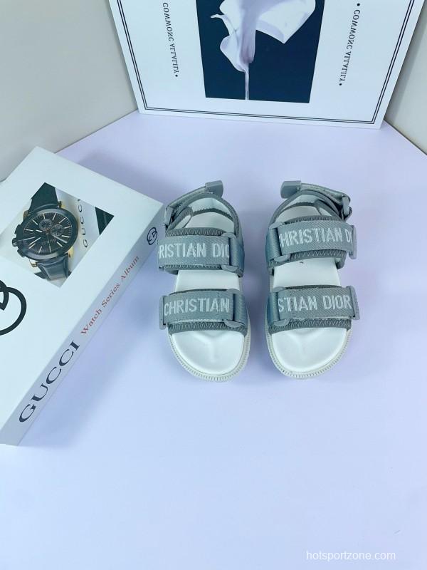 2025 Kids Dior Grey Black Fabric Sandals