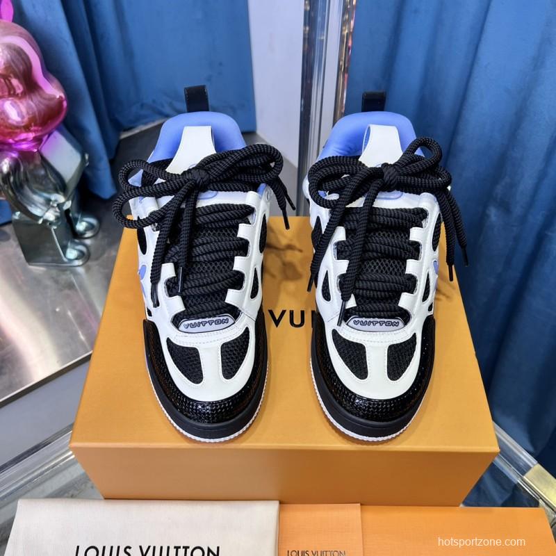 2025 Unisex Louis Vuitton White Black Blue Leather Mesh LV Trainer