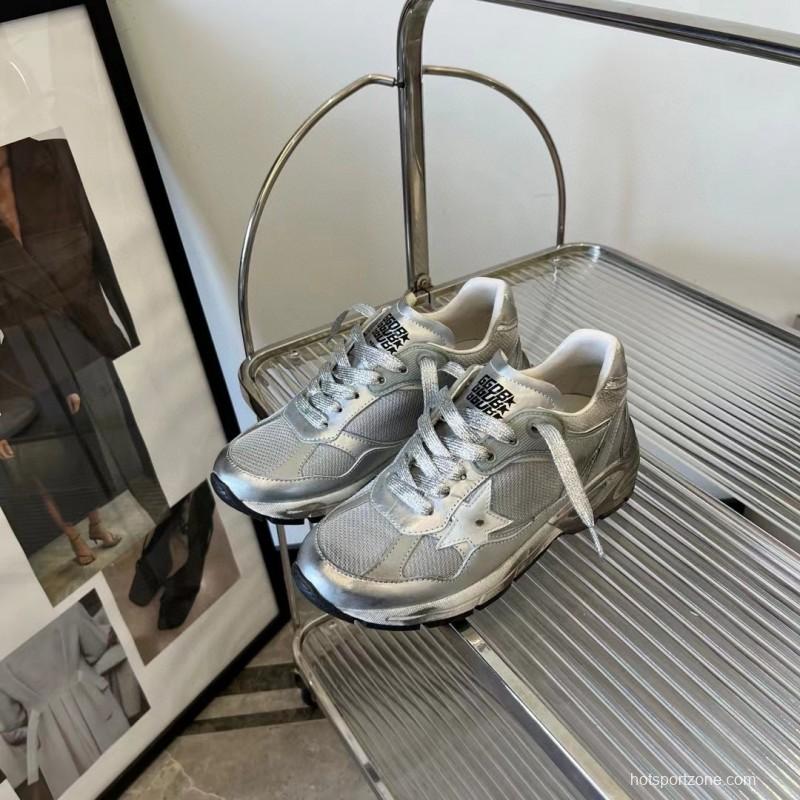2024 Unisex GGDB Silver Mesh Leather Sneakers