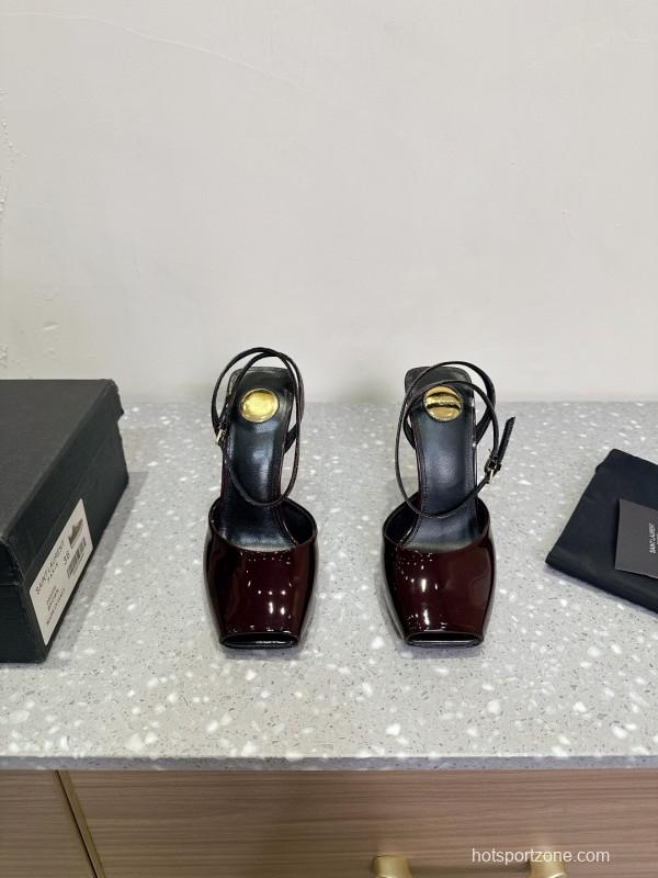 2025 Women Yves Saint Laurent Burgundy Patent Leather Slingback Stiletto Heel