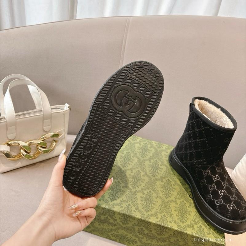 2024 Women Gucci Black Suede Shearling Snow Boots MJ00350