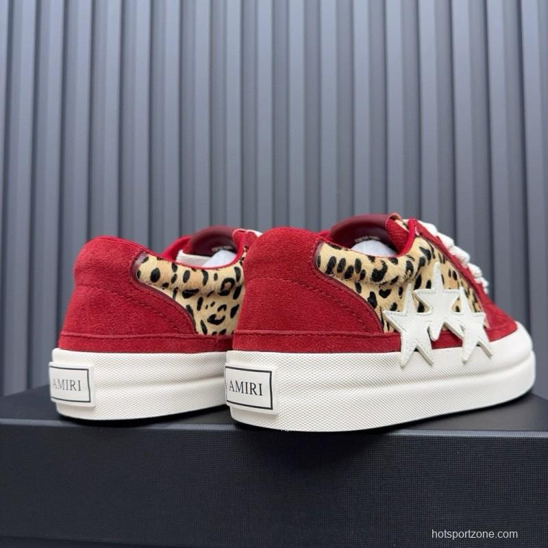2024 Unisex Amiri Red Leopard Suede Leather Sneakers MJ00300