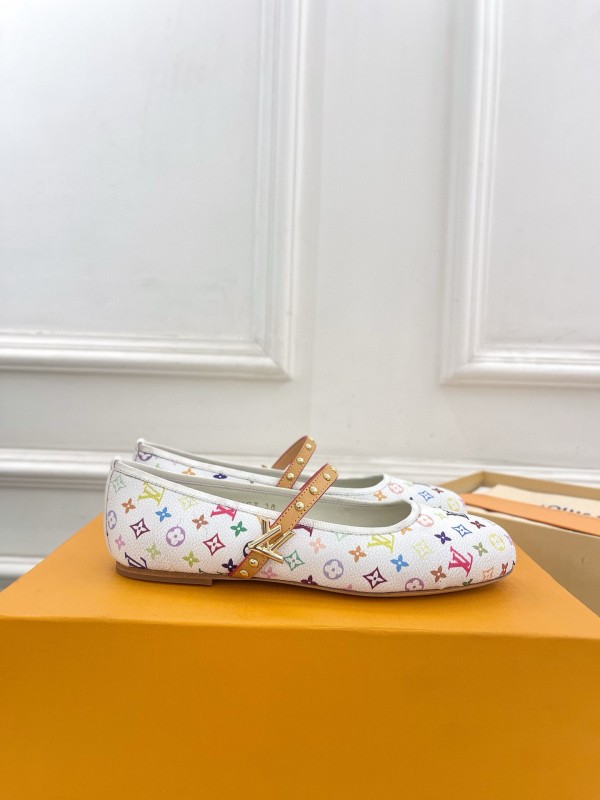 2025 Women Louis Vuitton White Multicolor Canvas Ballet Flat MJ00300
