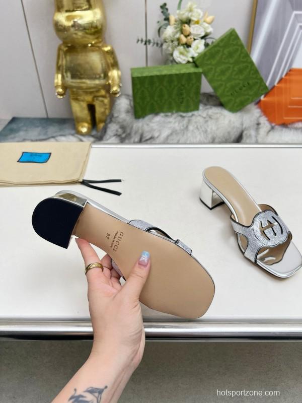 2025 Women Gucci Silver Leather Slippers MJ00190