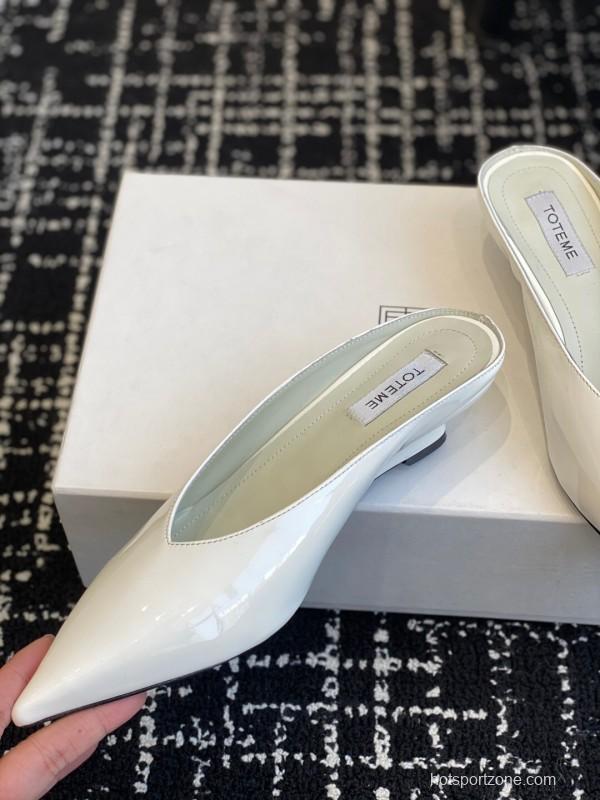 2025 Women Toteme White Patent Leather Mule Shoes