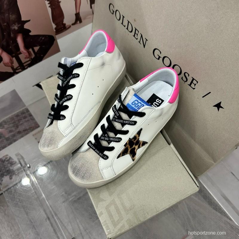2025 Women GGDB White Pink Leopard Print Leather Sneakers MJ00260