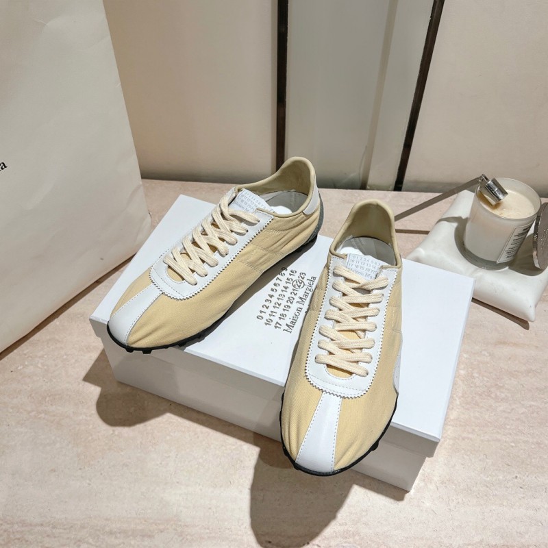 2025 Unisex MM6 Maison Margiela Beige White Nylon Suede Sneakers Distressed KFY00290