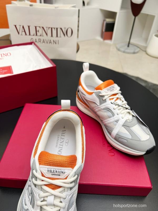 2025 Unisex Valentino White Orange Grey Mesh Fabric Sneakers Vlogo Welding LY00410