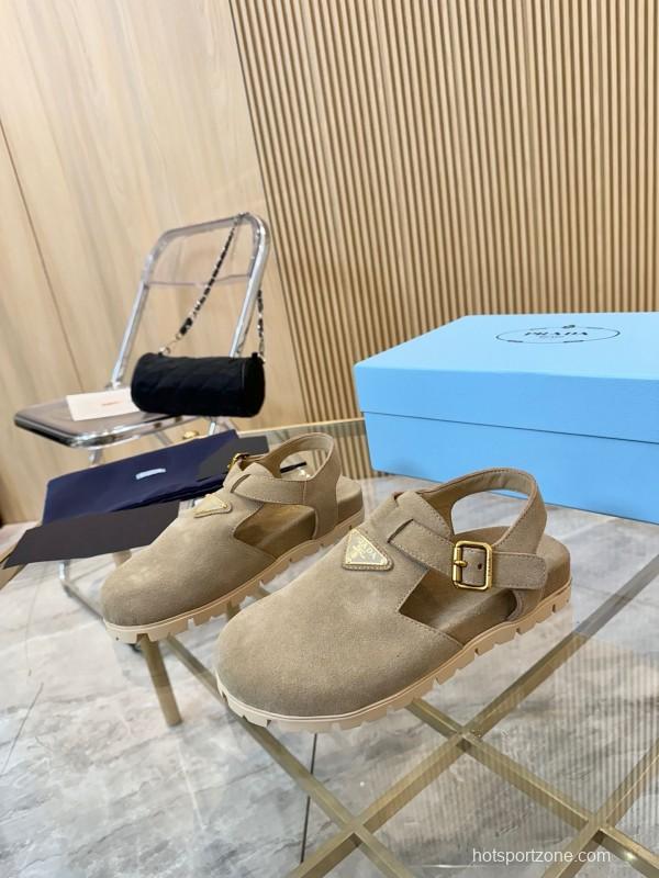 2025 Women Prada Beige Suede Sandals